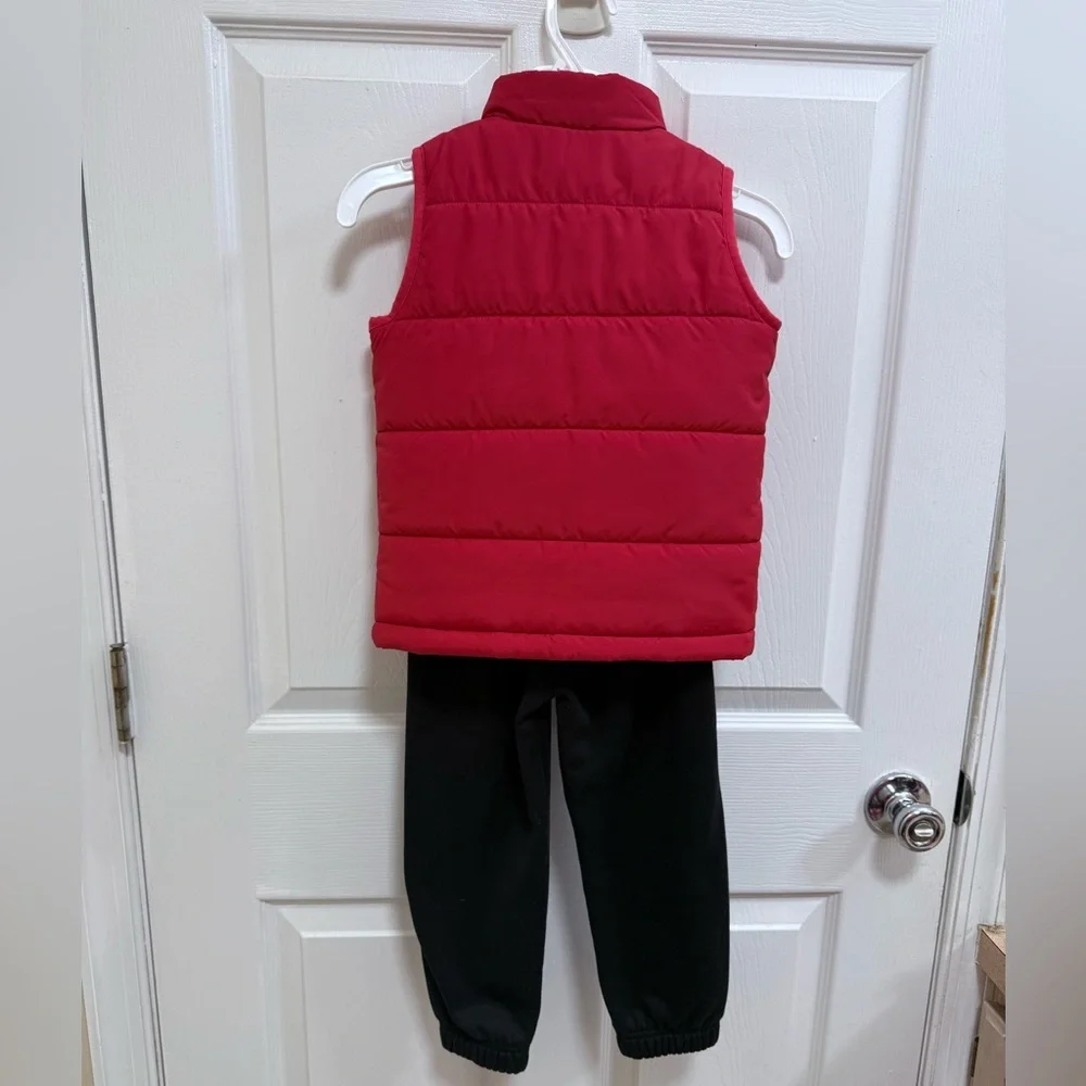 Nike Red Puffer Vest with Black Joggers, Size 4